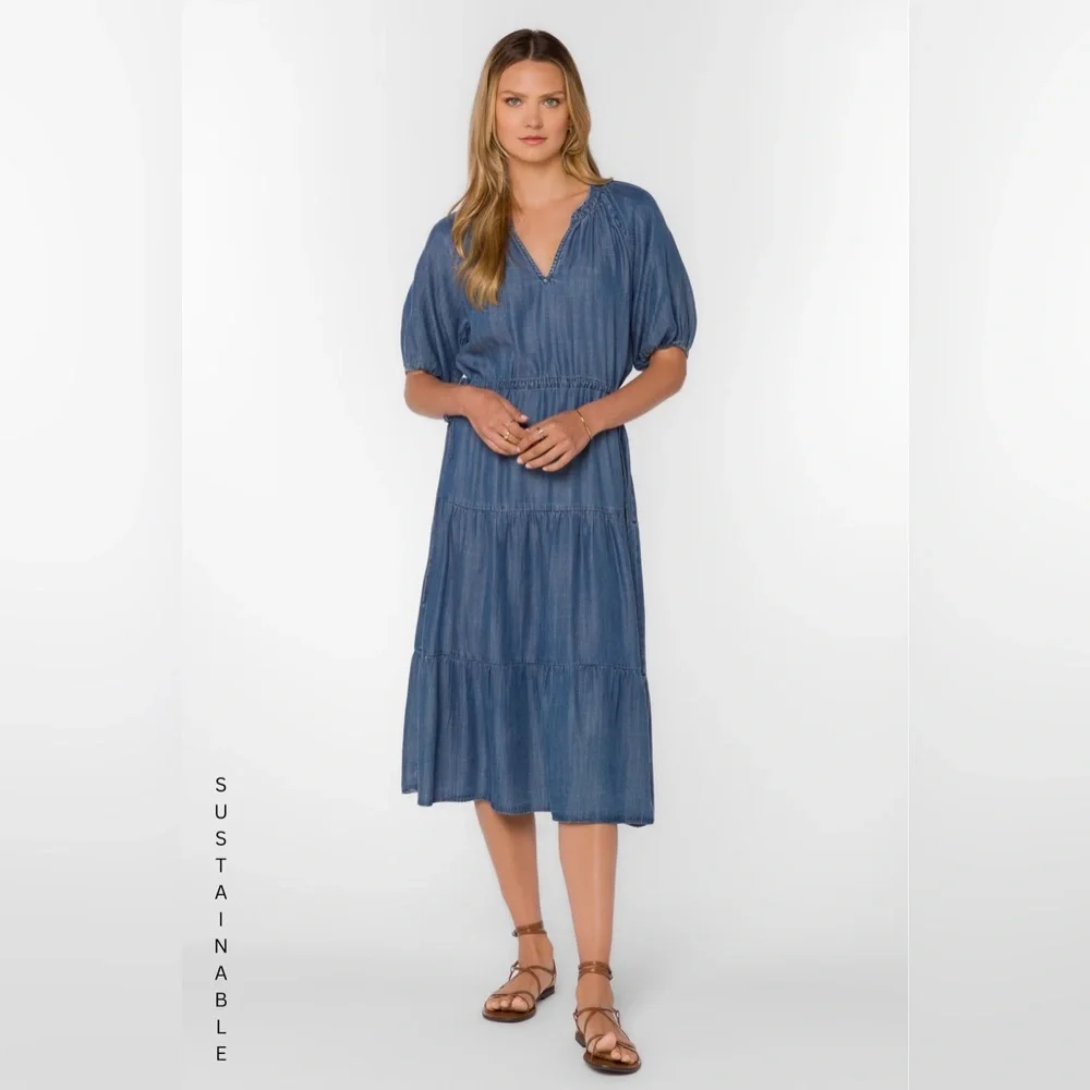 CASSIE CALVA chambray denim DRESS Midi‎ Blue Dress M - Picture 12 of 12
